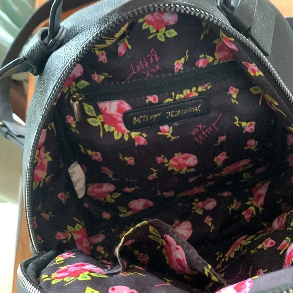 Betsey Johnson Black Hearts and Bow Mini Backpack with Gold Hardware 8.5 x 9”
